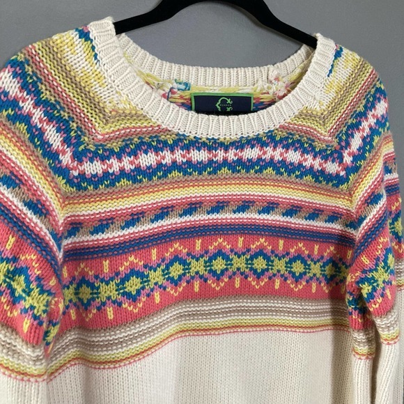 C Wonder Long Sweater fair isle‎ colorful cream soft wool blend Medium - Picture 3 of 8